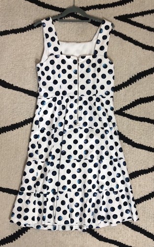 Talbots Sleeveless Sundress Blue/White Polka Dot Dress 8 Lined *TEMP SALE - Picture 2 of 3