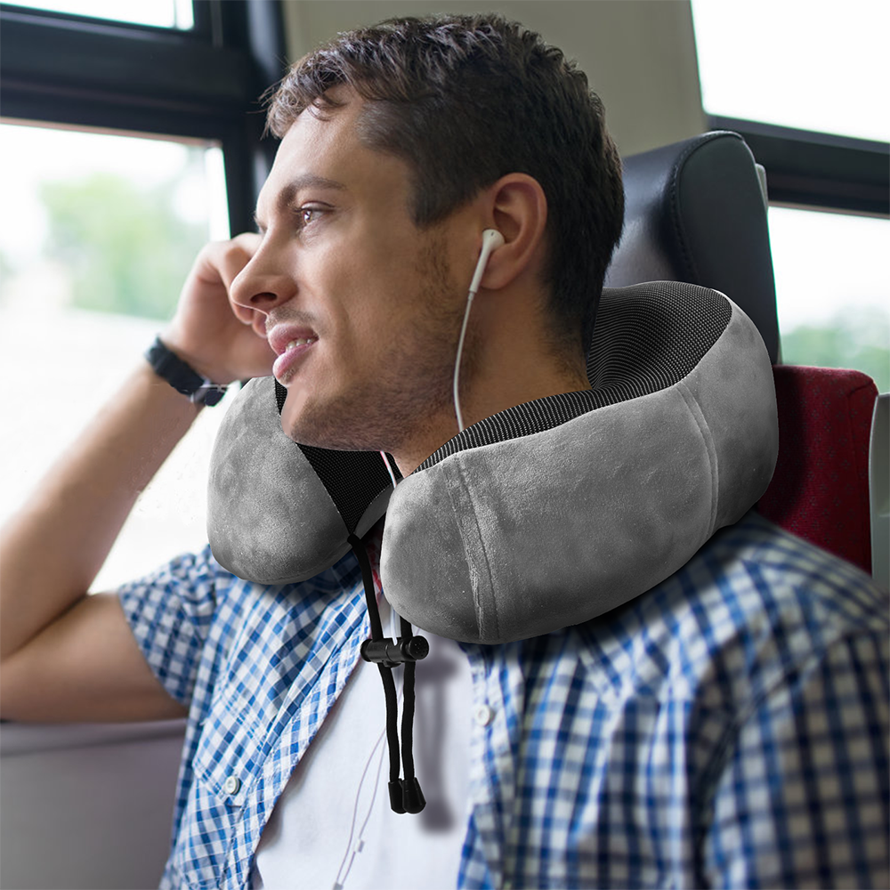 JFAN Nackenkissen Mit Memory-Schaum & Augenmaske - Rosa Reisekissen Für Flugzeug & Auto