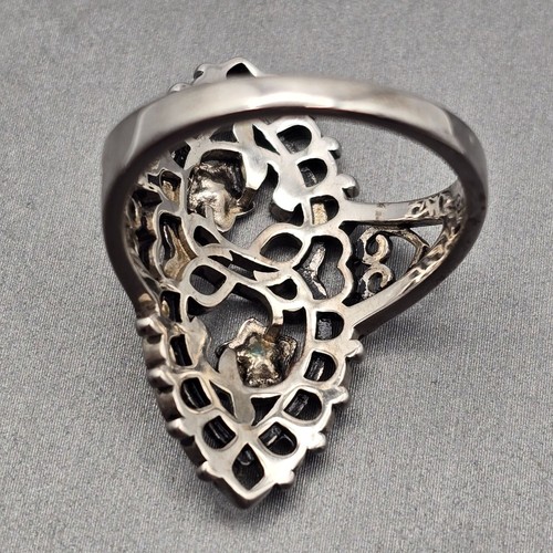 Vintage 925 Sterlingsilber filigran floral Statement Ring Größe 9 viktorianischer Stil - Bild 5 von 10