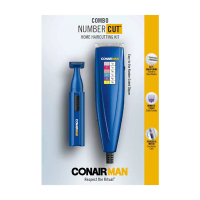 Conair ConairMan Comb Number Cut Haircut Kit, 13 pieces, Blue,