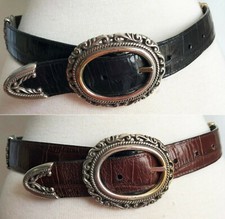 Brighton Women's Leather Belt Sz Small Reversible Black to Brown Alligator Print