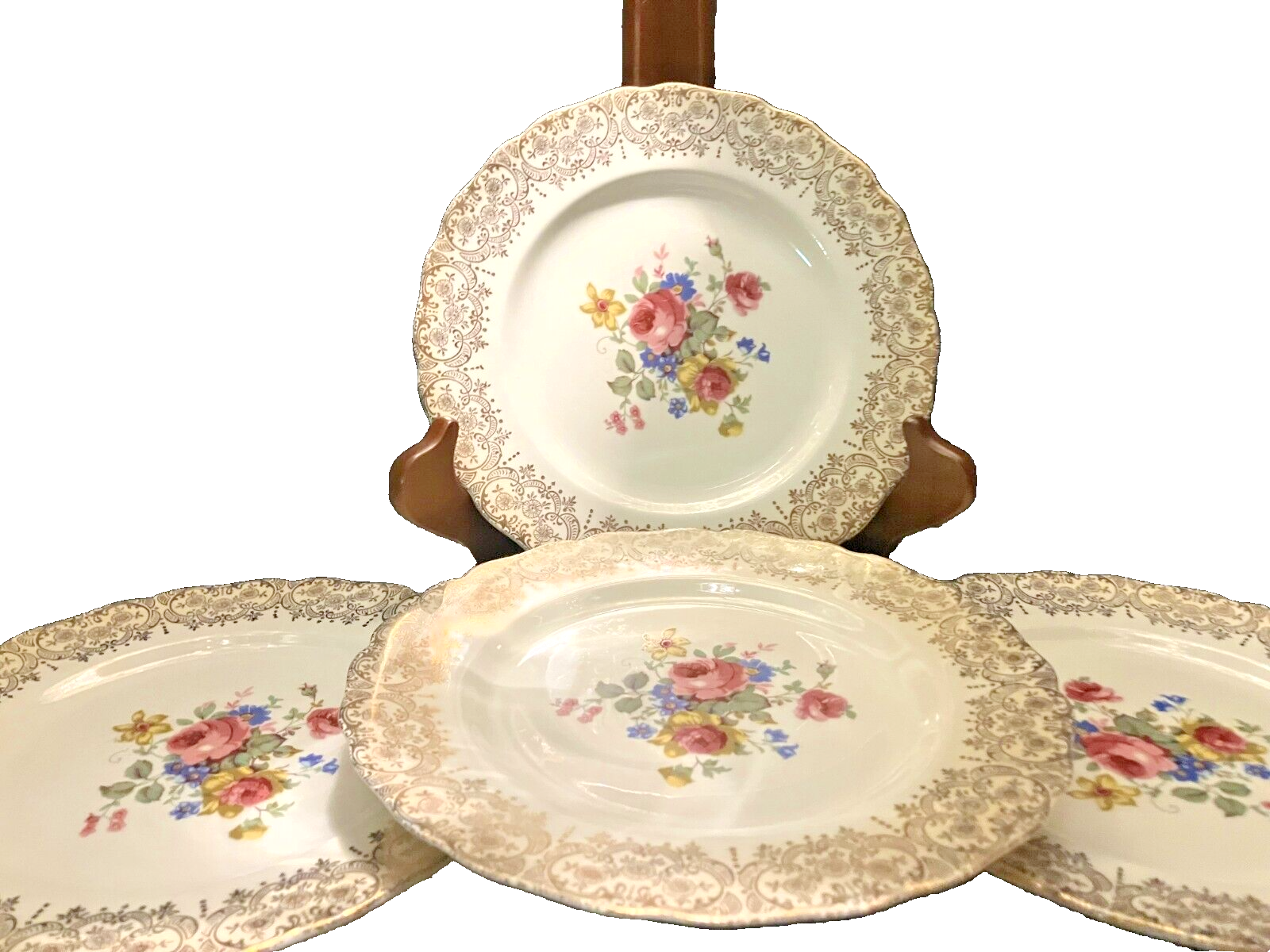 Vintage Canonsburg Floral Gold Set of Four Elegant Dessert Plates