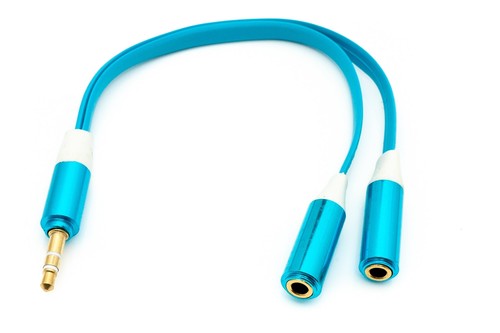 Audio Y Cable 20 CM Stereo Aux Jack 3,5 MM Plug To 2x Socket Flat IN Blue - 第 1/4 張圖片