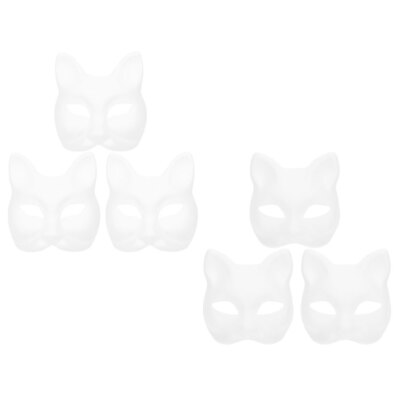 6PCS DIY White Animal Masks Unpainted Blank Mask Fox Cat White DIY Paper Masks