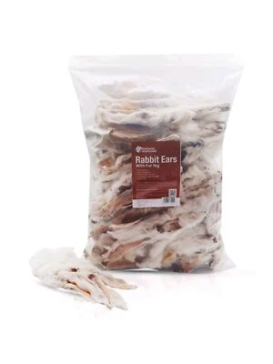NATURES NURTURED 1Kg Rabbit Ears with Fur/Hair for Dogs 100% Natural Pet Treats Furry Ears Chews