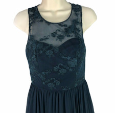 Azazie Dress Womens A0 Floral Lace Chiffon Formal Victoria Dark Navy Bridesmaid