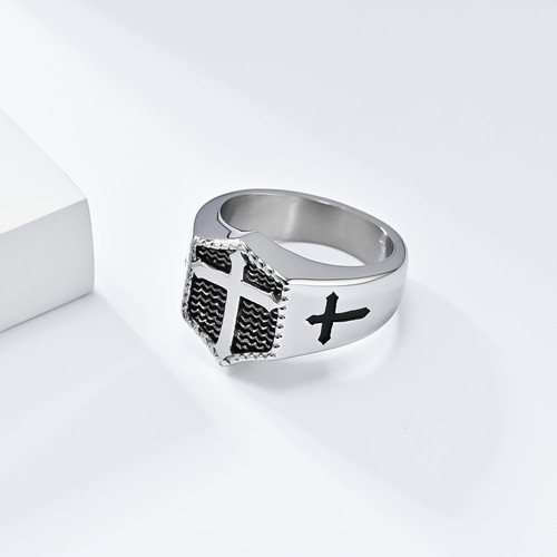 Men Cross Ring Stainless Steel Unique Faith Christian Catholic Gifts for Dad Boy - Picture 11 of 26