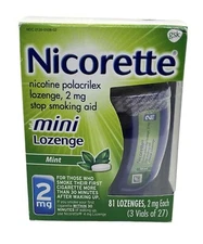 Nicorette Nicotine 2 mg mini Lozenge Peppermint 81ct Lot of 3 Total 243 Exp 2027