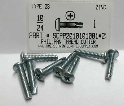 #10-24x1'' Pan Phillips Thread Cutting Screws Type 23 Steel Zinc Plated (25)