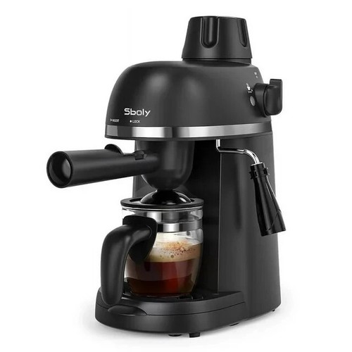 Sboly Kaffeemaschine Dampf Espresso Bar Maschine mit Milchaufschäumer 1-4 Tassen Dampf