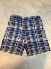 Janie And Jack Shorts Plaid Madras Adjustable Waist Size 5 Boys Linen Blend EUC