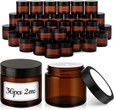 2 oz Glass Jars with Lids, 36 Pack Amber Small Glass Jars with Black Lids
