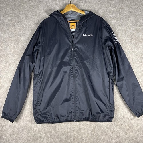 Timberland Men’s Black Hooded Windbreaker Rain Jacket Full Zip Size Medium