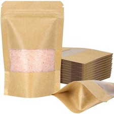 50 Pack Kraft Resealable Bags with Window for Storage 2.5 x 4.3 Inches 