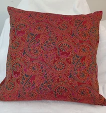 18"Handmade RED PAISLEY Silk/Satin Feather Throw Pillow for Beds, Couch, Chairs
