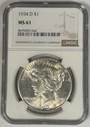 1934 D Peace Silver Dollar Coin NGC MS 61