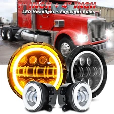 2Pair 7" LED Headlights & 4'' Fog Light Lamp FOR Freightliner Coronado 2001-2016