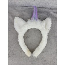 Unicorn Ears Headband White Furry Purple Horn Iridescent Ears Costume - Stained