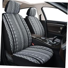 Baja Saddle Blanket Car Seat Covers Boho Striped Woven Covers Front WHITE