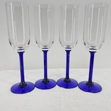 Vtg Luminarc Champagne Flutes Colbalt Blue Be...