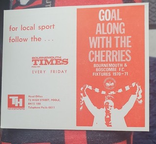 Pristine AFC BOURNEMOUTH 1970/71 FIXTURE LIST.