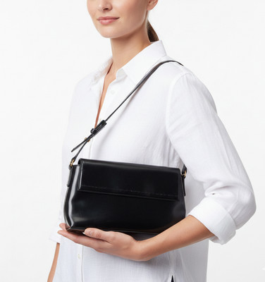 DKNY Baguette Shoulder Bag Womens Black Leather Vintage Y2K Whipstitch Flap