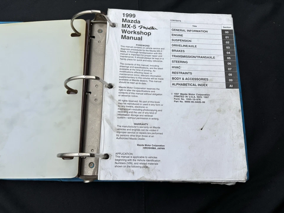 Mazda MX-5 Miata 1999 manual de reparación de taller con manual de taller de carrocería Foto 4 de 4