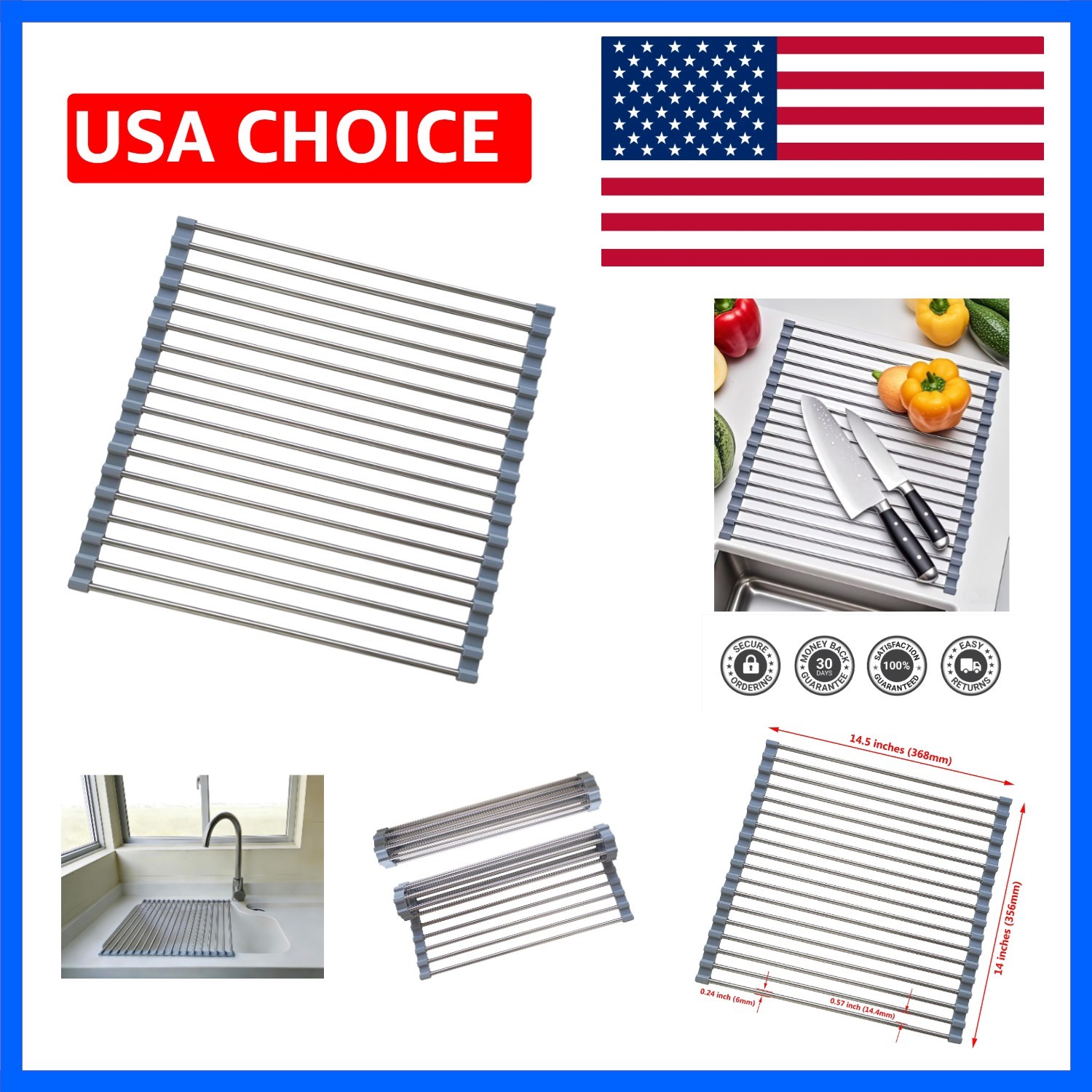 Roll Up Dish Drying Rack, Stainless Steel and Silicone Dish Drying Mat Over T...