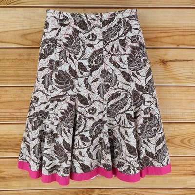 Old Navy Midi A-Line Skirt Womens Sz 8 Brown Floral Pleated Just Below The Waist