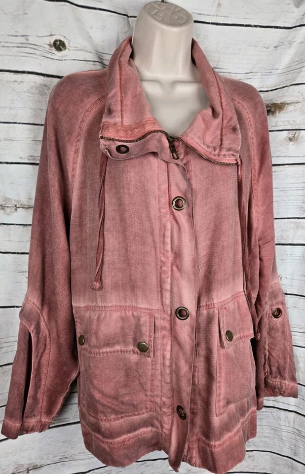 Chaqueta Tencel XCVI roja oxidada grande para mujer cremallera completa ojales utilitarios Foto 2 de 4