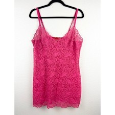 JOSIE NATORI Bardot Galloon Lace Chemise Slip, Bright Pink, Size Large
