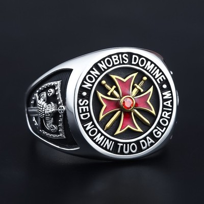 Templar Knights Non Nobis Domine Sed Nomini Tuo Da Gloriam Sterling Silver Ring