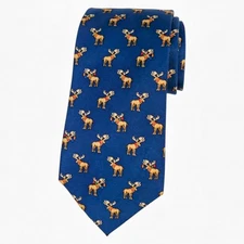 TOMMY HILFIGER Mens Silk CHRISTMAS Tie Blue Moose Print 3.25 Classic Necktie