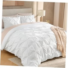 White California King Comforter Set 104x96Inch , 3 Pieces Cute Pinch Pleat
