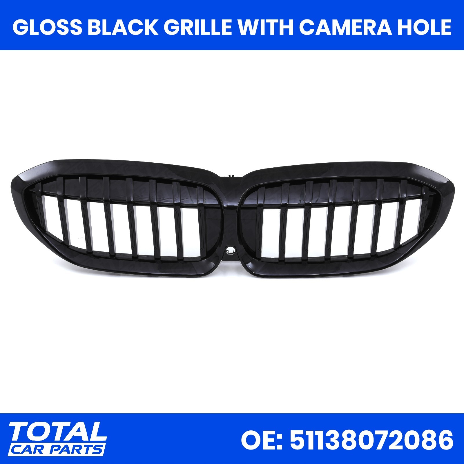SHADOW-LINE STYLE GRILLE HIGH GLOSS BLACK FOR BMW 3 SERIES G21 2019-22 W/ CAMERA