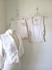 Vintage Alberto Makali Skirt Suit Medium 4 White Daisy Sequin Cottage Core 3 Pc