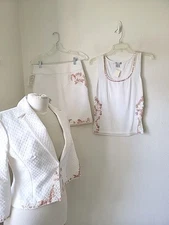 Vintage Alberto Makali Skirt Suit Medium 4 White Daisy Sequin Cottage Core 3 Pc 