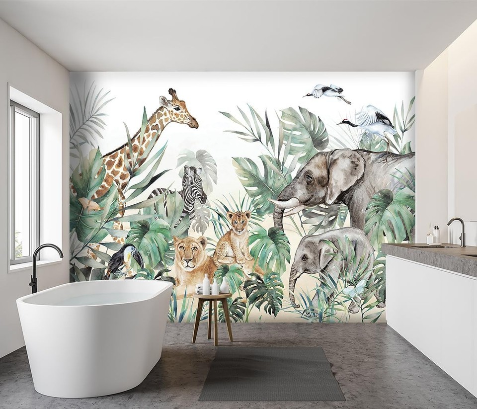-Tropical Rainforest Plants Animals Tigers Fabric 160x108, Plant Animal ...