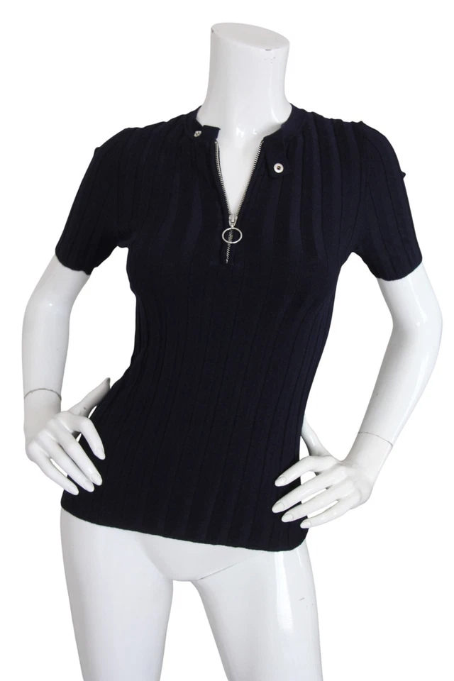 Top tejido acanalado Maje talla 1 azul marino elástico junta tórica cremallera manga corta falso polo Foto 2 de 4