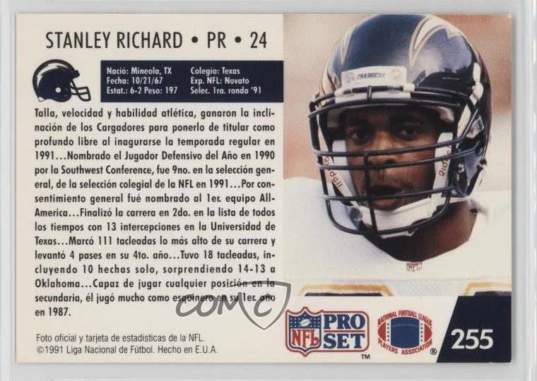 1991 Pro Set Spanish Stanley Richard #255 Rookie RC - Image 2 of 2