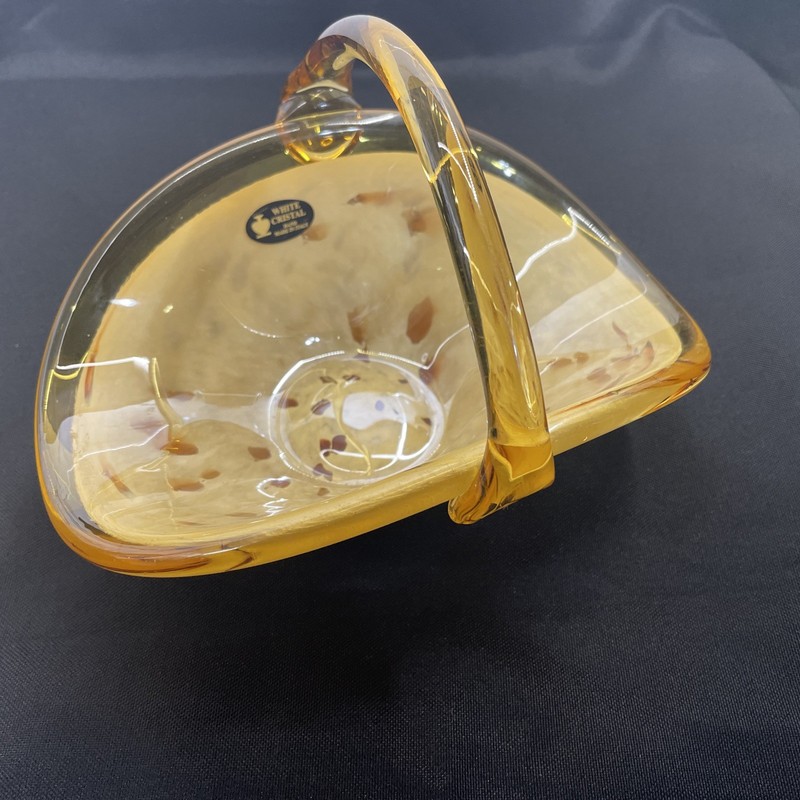 Murano Lavorazione White Cristal Italian Glass Basket Amber