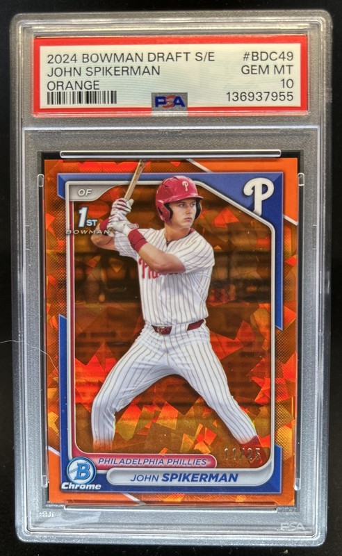 2024 Bowman Draft Sapphire John Spikerman Chrome Refractor Orange 1st /25 PSA 10