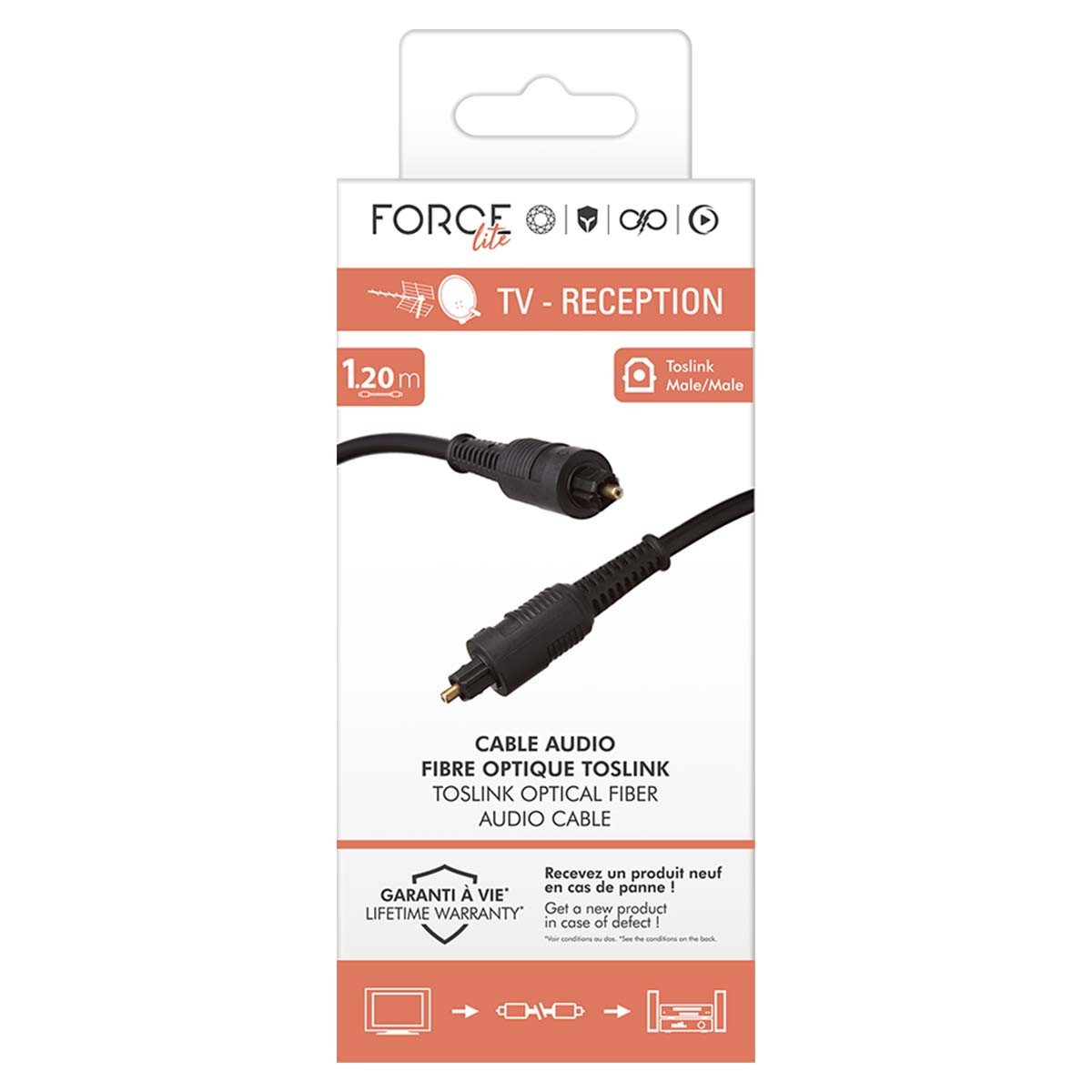 Câble fibre optique Toslink mâle audio numérique noir 1.2m Force Power - 3