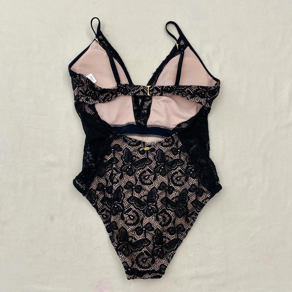 Betsey Johnson Lace Teddy Womens Small Black Bodysuit Padded Romantic Coquette - Image 2 of 4
