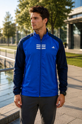 Adidas Track Jacket Men Size 3XL Blue Full Zip Lightweight Windbreaker Striped