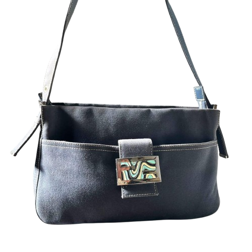 [Rare Authentic Used] Vintage FENDI Mamma Baguette FF Logo Jersey Shoulder Bag