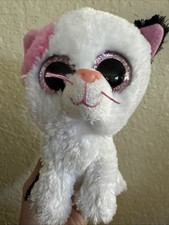 TY Beanie Boo Muffin Cat Plush Solid Eye Purple Tag Pink Black White Kitten 6"