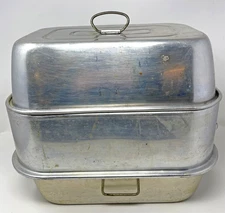 Vintage MIRRO 5363M Aluminum Turkey Roaster with Expansion Vented Lid and Rack