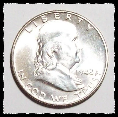 1948-P FRANKLIN HALF DOLLAR White w/ Nice Luster Sharp FBL BU #5D59 SILVER