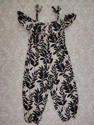 Janie and Jack 3 3T Black Tan Floral Tropical Boho Jumpsuit Romper One Piece - Picture 3 of 3